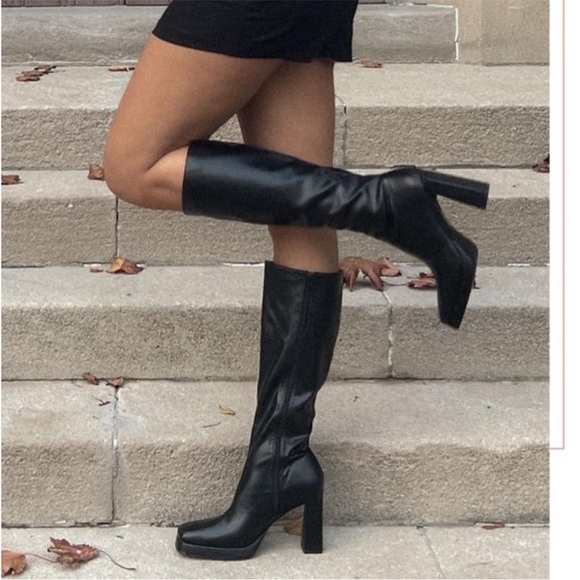 White knee high PLATFORM BLOCK HEEL BOOTS - Picture 4 of 4